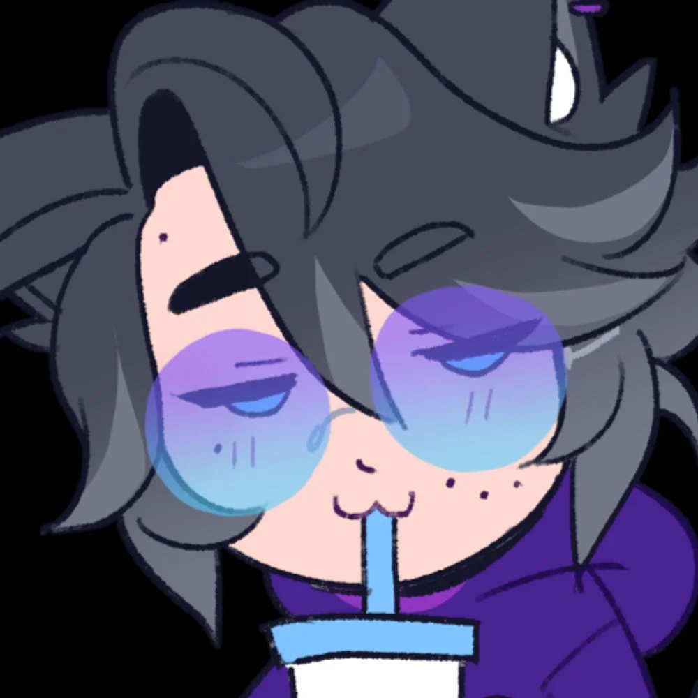 A stylized profile picture of my sona sipping from a drink with a straw.
